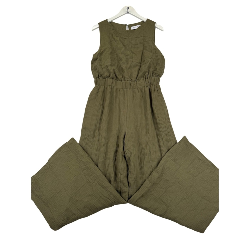 Petal + Pup Womens Olive Green Gauze Wide Leg Sleeveless Jumpsuit Size L